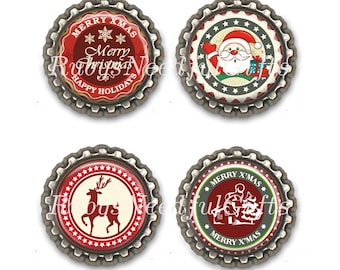 Christmas Bottle Cap Magnets, Bottlecap magnets, fridge magnets, refrigerator magnets, Birthday Gift, Set of 4, Christmas Gifts.