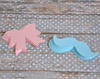 Pink Bows and Blue Mustaches - Gender Reveal, Baby Showers! Die Cut Bows and Mustaches - Set of 30