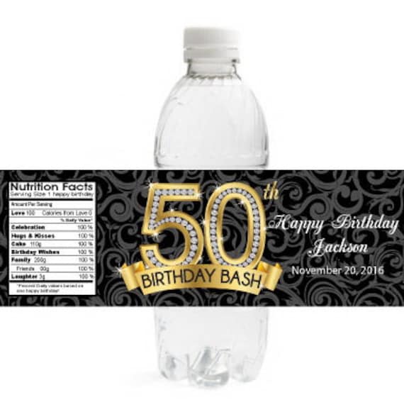 Adult Birthday Water Bottle Labels | Diamond 50th Birthday Bottle Label ...