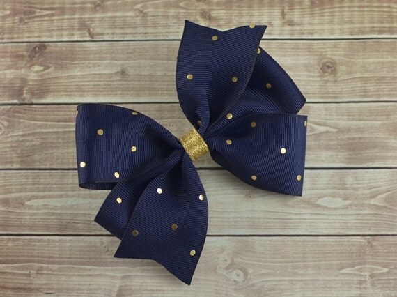 1. Navy Blue and Gold Hair Bow Set - wide 8