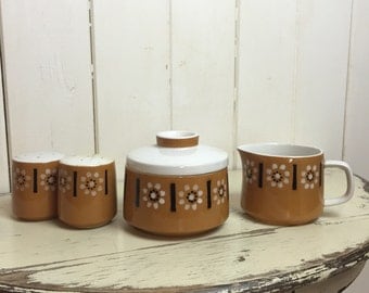 Vintage Mikasa Mediterrania orange blossom sugar, creamer, salt & pepper