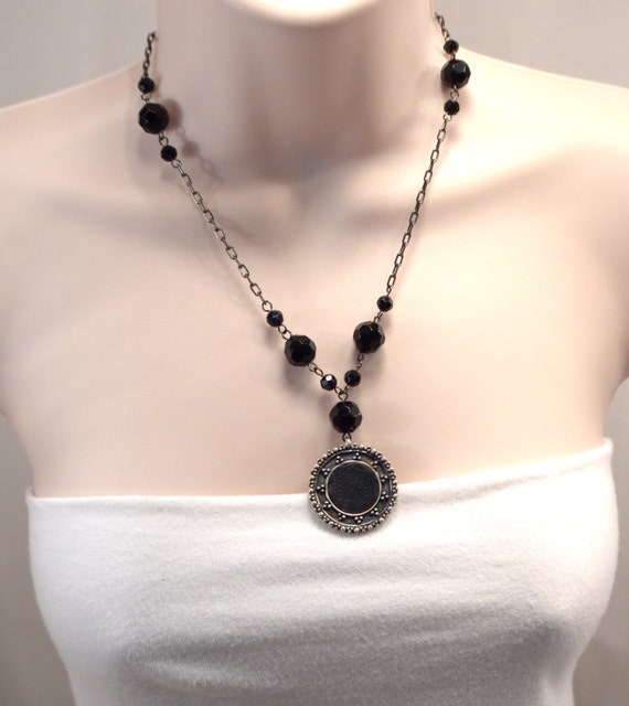 Antique Black Crystal Necklace 114