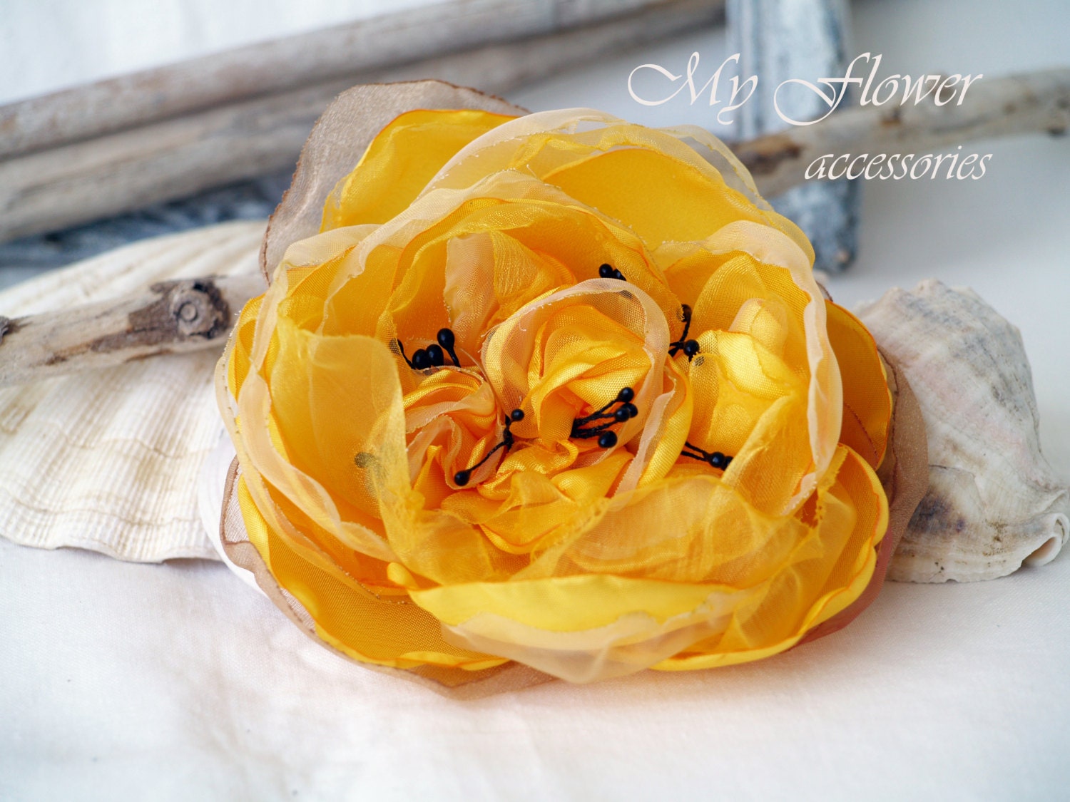 Yellow Rose Silk Flower Pin Sun Yellow Millinery Flower