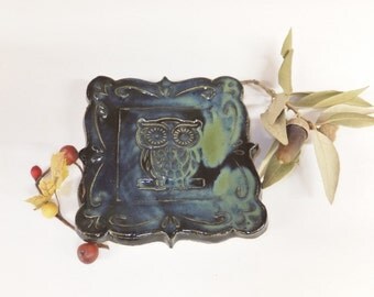 Midnight Owl Spoon Rest, Ring Holder, Ceramic Tapas Plate, Wild Crow Farm Pottery