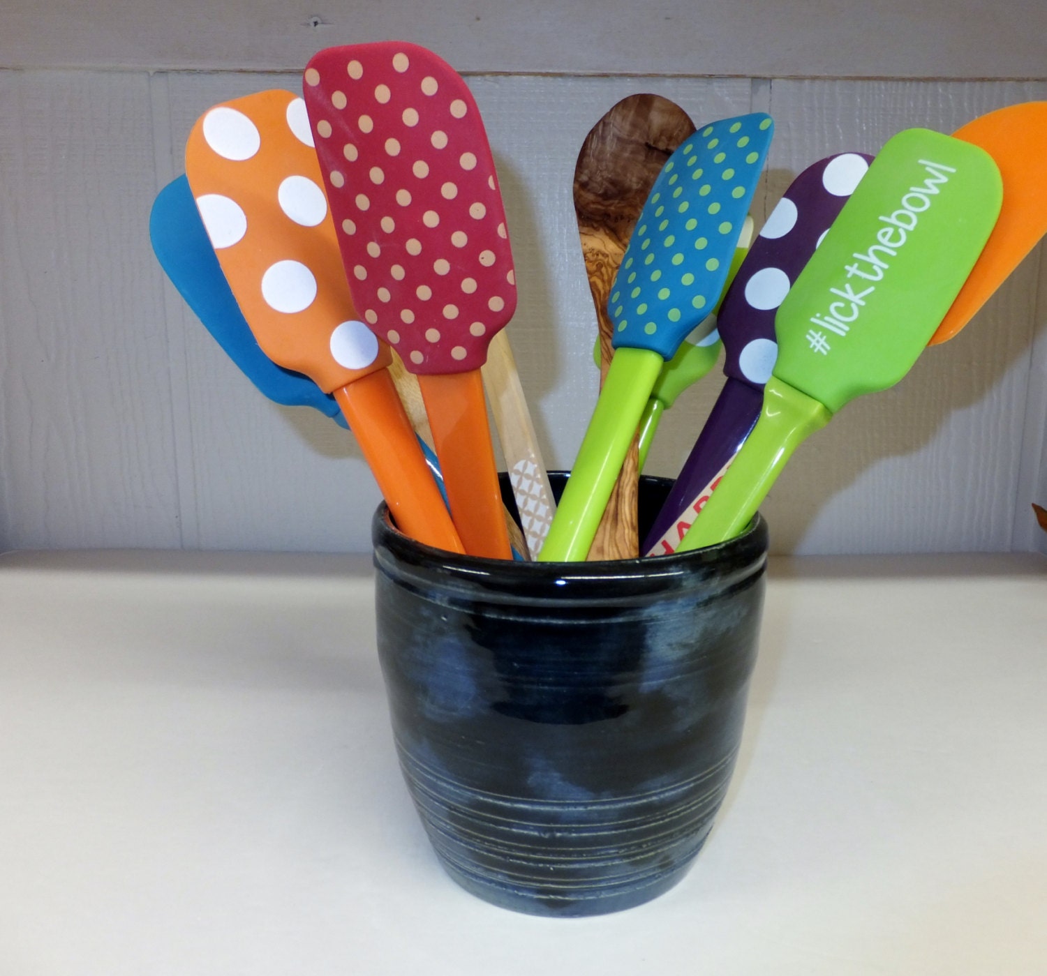 Midnight Blue Utensil Holder Handmade Ceramic Stoneware Wild