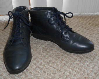Vintage 90's Blue Leather Lace Up Boots - Size 6 M