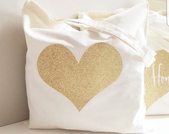 Cotton Canvas Tote Bag - Glitter Gold Heart Party Tote