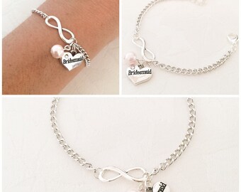 Infinity Bracelet, Personalised Bracelet, Bridesmaid Bracelet, Initial Bracelet, Pearl Bracelet, Personalised Jewelry