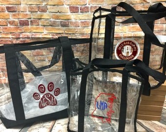 Monogrammed Clear Stadium Totes - SEC | College | NFL| Game Day Tote| Football Game | Clear Tote | Clear Purse
