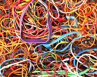 RUBBER BANDS Multi Color Large Medium Small ASSORTED size & colors Red Yellow Blue Green Purple Pink White Natural assortment 3.5 oz jot