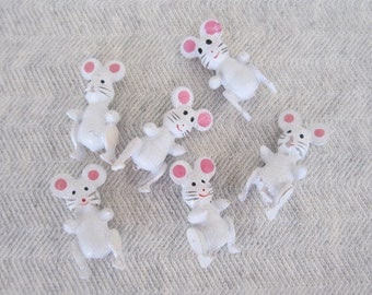 Teeny Tiny Little Vintage Painted Wooden Mice Grey SSCO White Darling Fairy Garden Supply Dollhouse Miniatures