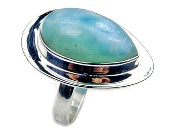 Large Dominican Larimar Ring & .925 Sterling Silver Ring Size 8.75 Jewelry , AB884