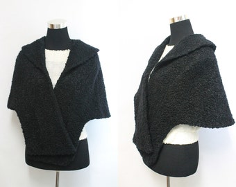 Vintage Black Stole / Faux Fur Stole /50s Wrap / 50s Cape Shawl Persian Lamb