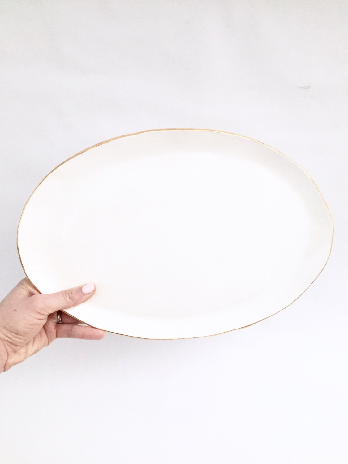 Handmade Oval Platter in White 22K gold luster edges choose