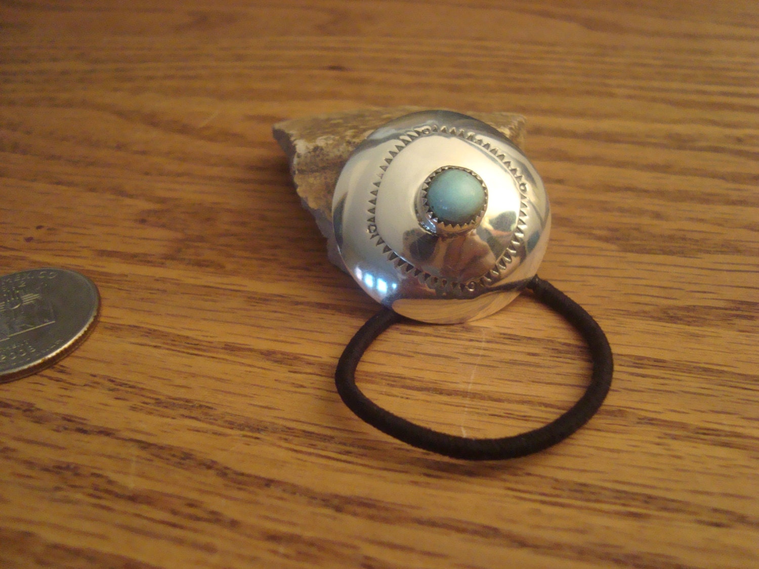 Sterling Silver Concho hair tie with Natural Sleeping Beauty