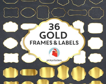 Gold Digital Frames - faux gold foil frames, gold digital labels, gold clip, gold borders, art tags borders clipart Instant Download 5037