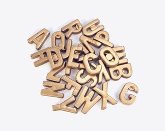Set of 26 Alphabet Magnets, Hand Painted, Gold Magnets, Letter Magnets, Kitchen Magnet, Kitchen Decor, Home Decor, Office Decor, ABC Magnets