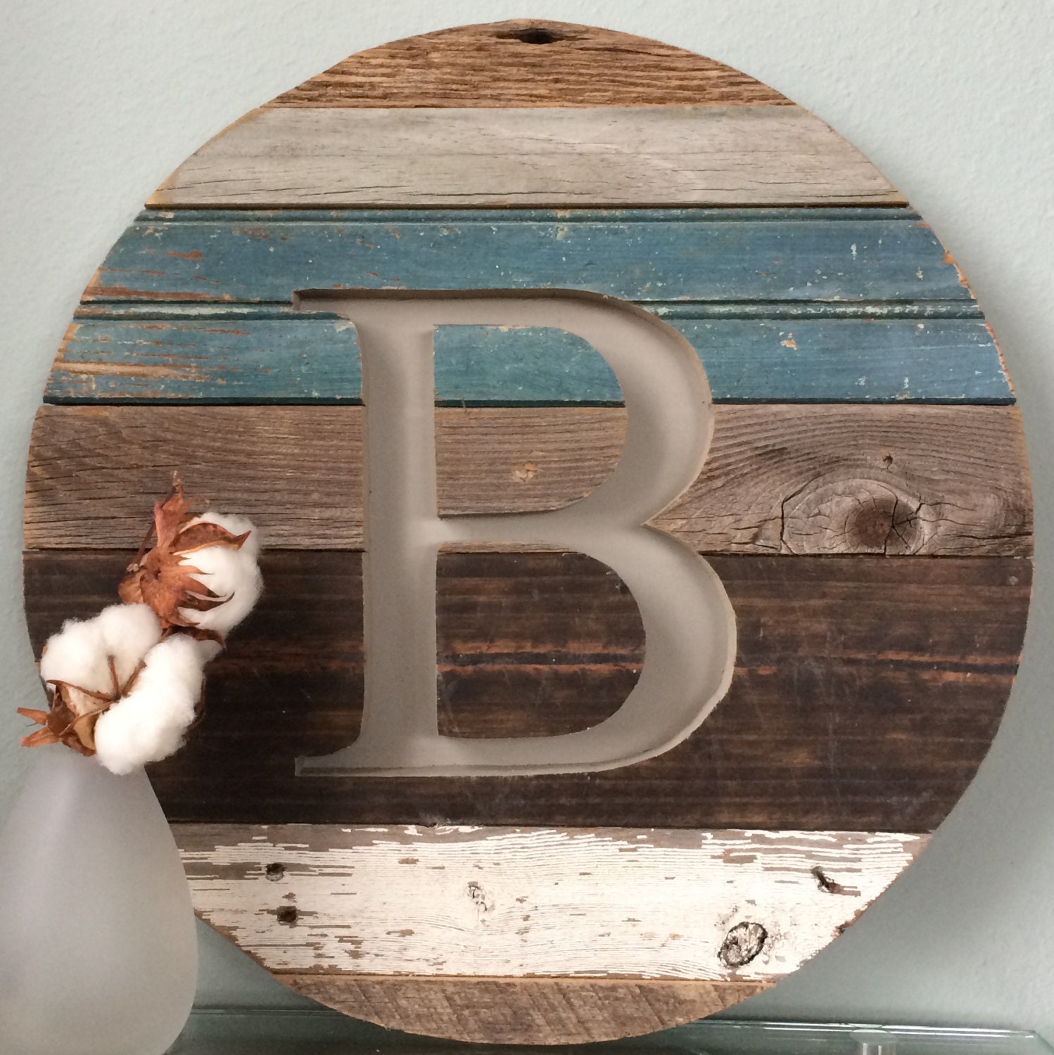 16 Round Letter B Reclaimed Wood Sign Monogram Initial