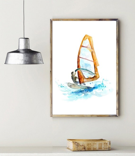 Surf art windsurf watercolor painting Giclee print surfboard
