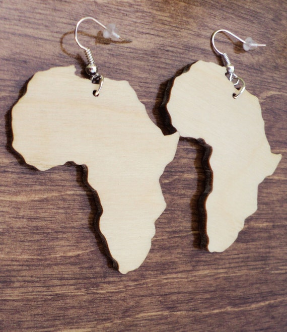 Natural Wooden Earrings Laser Cut Africa Shape African Map 2426