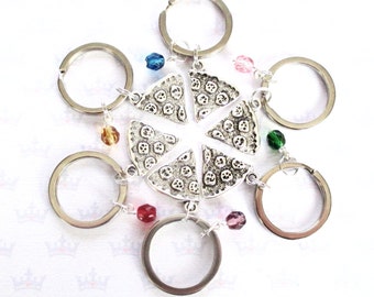 Whole pizza keychain set - Friendship keyrings - Whole pizza set - Squad gift - Pizzaslice keyrings - Team gifts - Birthstone keychains - UK