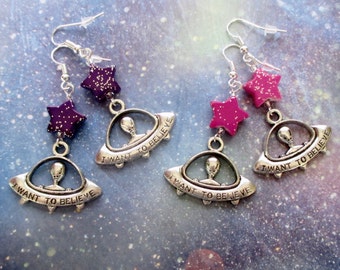 Alien earrings - UFO earrings - Spaceship - Space jewellery - Nerdy girl - Alien jewellery - Sci-fi jewelry - Geeky Kitsch - Stocking filler