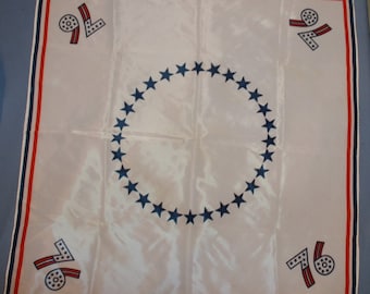 Vtg Bicentennial Scarf 1776 - 1976 White Patriotic Red White Blue Slinky 22" Square