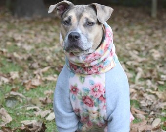 CUSTOM LARGE DOG sweater / pitbull sweater / fleece / coat / jacket /raglan/ floral / flowers/ long sleeve/ turtle neck