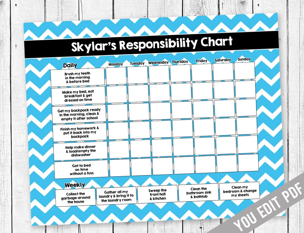 Chore chart for Teens Reward Chart Responsibility Chart