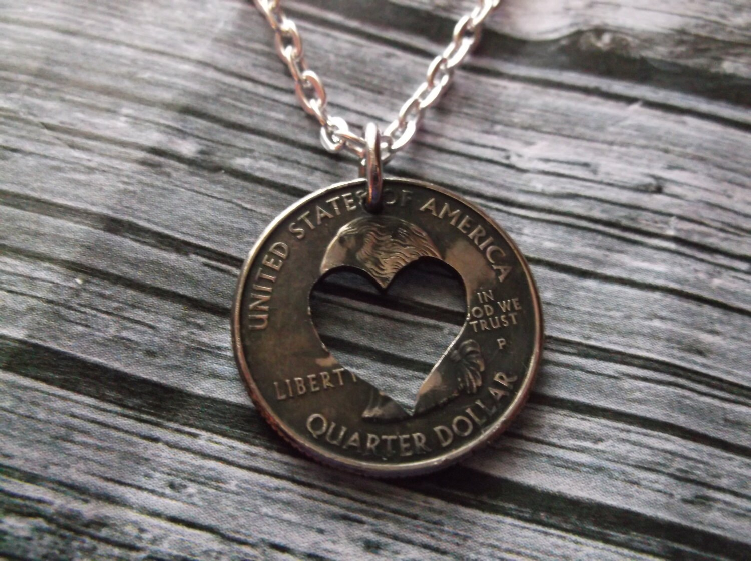 Heart Coin Cut Out Quarter Coin Necklace United States