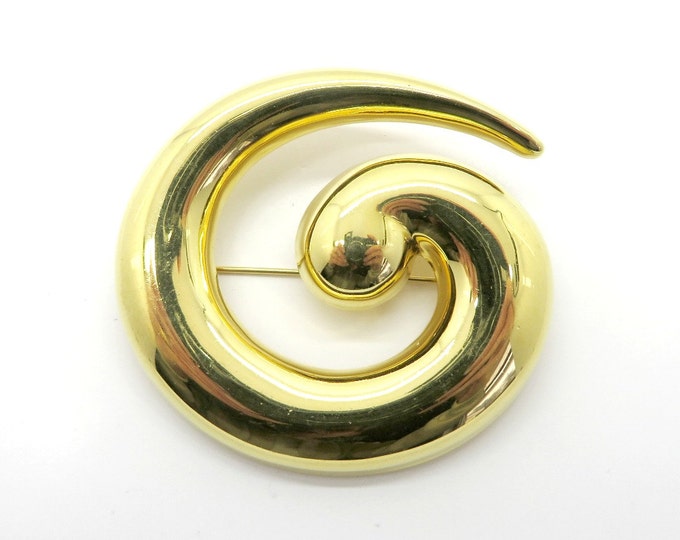 Vintage Monet Brooch, Shiny Swirl Brooch, Classic Monet Pin, Gold Tone Round Brooch, Gift For Her