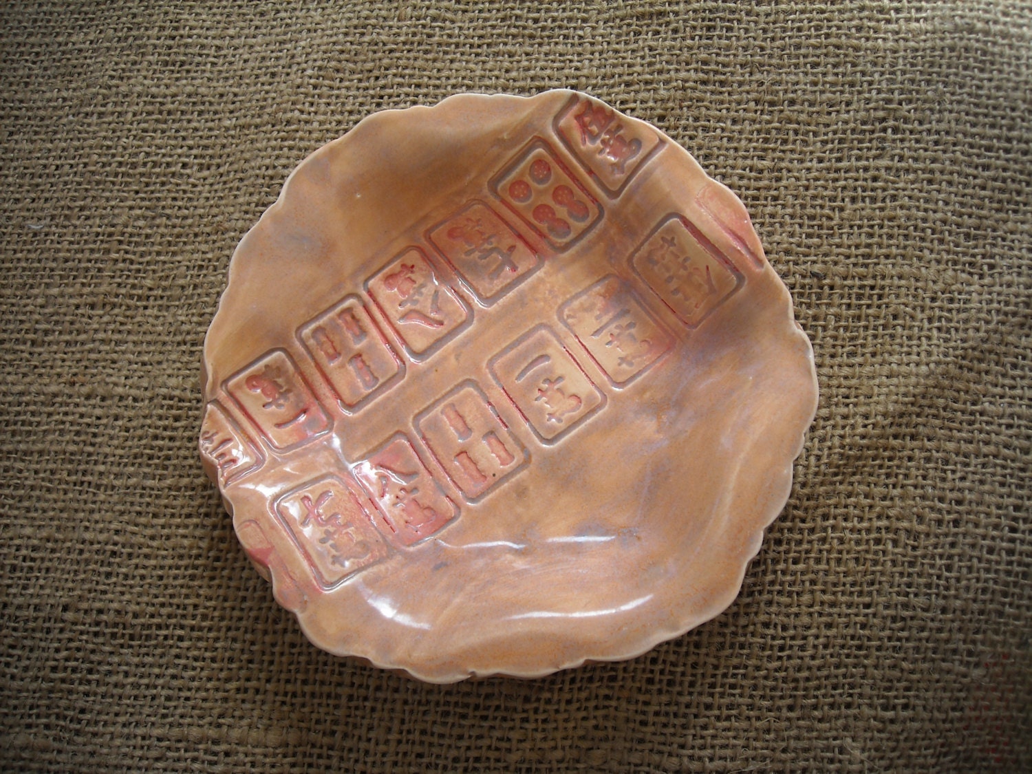 Salmon Mahjong Bowl Mahjong Snack Plate by MahjongJewelry