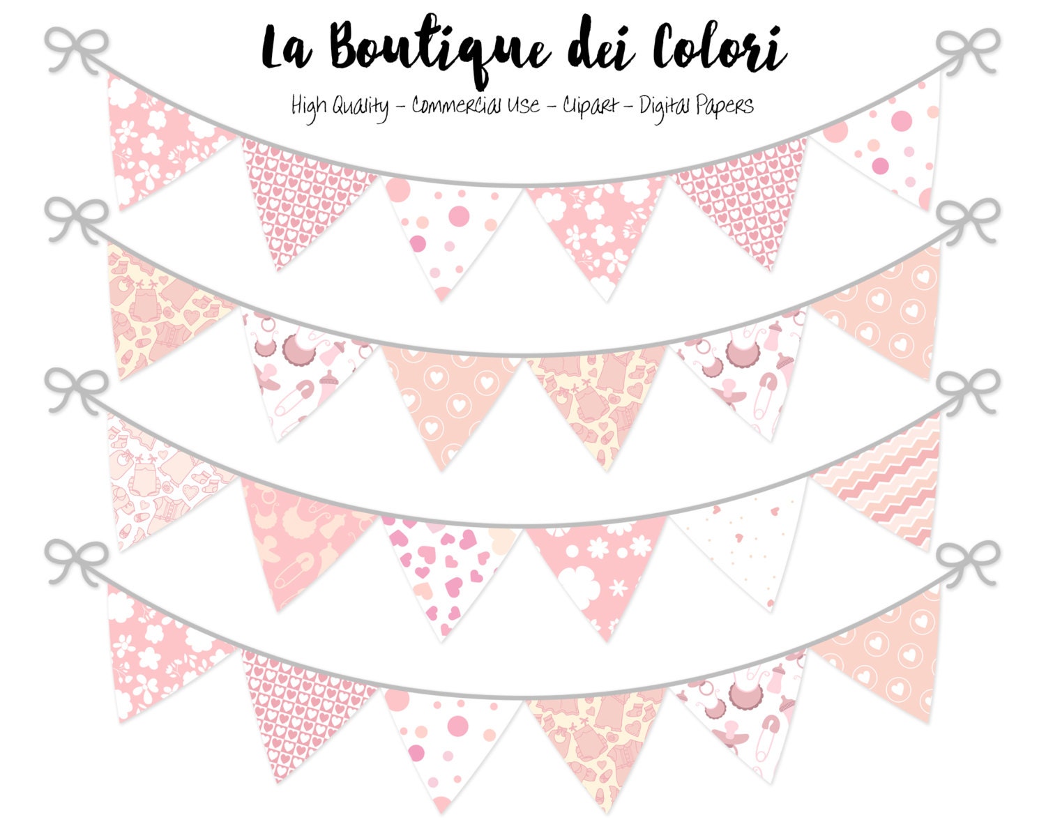 Baby Girl Bunting Banners Party Flags clipart Cute pennant