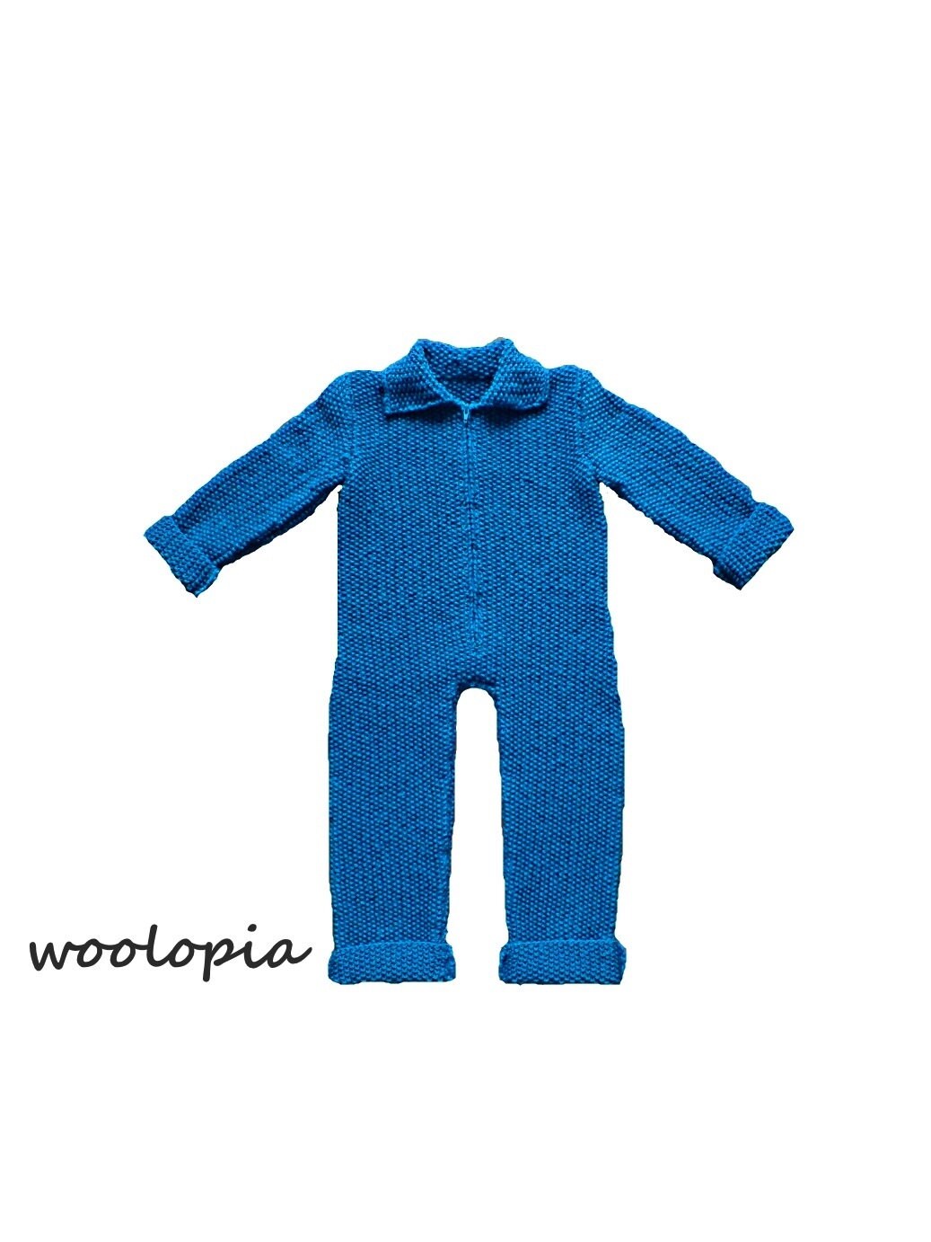 Turquoise Hand Knitted Baby Overalls of Merino Wool. by woolopia