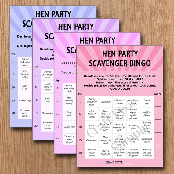 Hen Party Game Scavenger Hunt Bingo Bridal Shower 7356