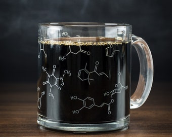 Coffee Chemistry Mug | Glass Mug, Science Gift, Caffeine Mug, Coffee Cup, Nerdy Mug, Science Mug, Gift for men, Gifts for her, Teacher Gift