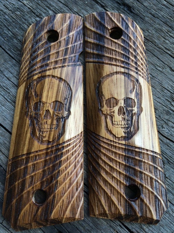 1911 Grips Skull Zebra Wood