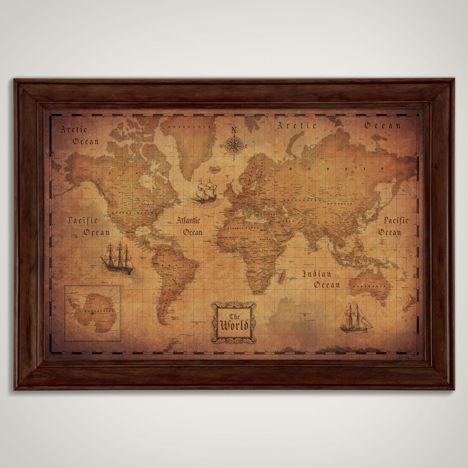 World Map Poster Golden Aged Style