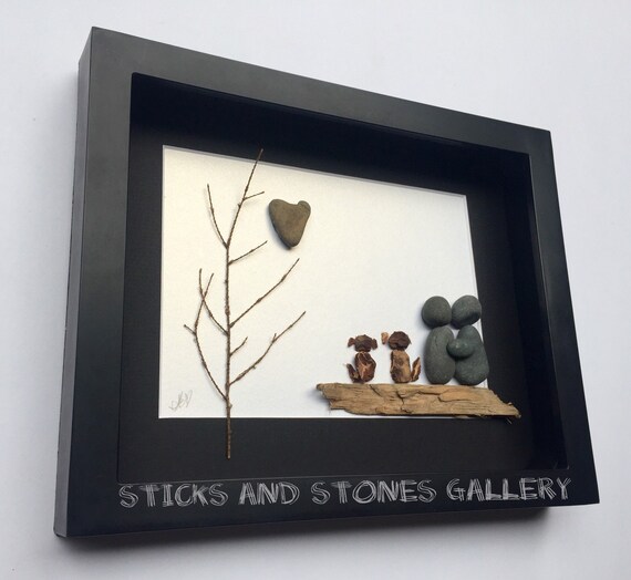 Pebble Art Couple's Gift Unique Couple and Dogs Gift