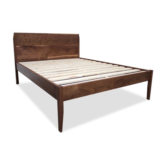 Solid Walnut Wooden Bed Frame and Headboard Set / Modern