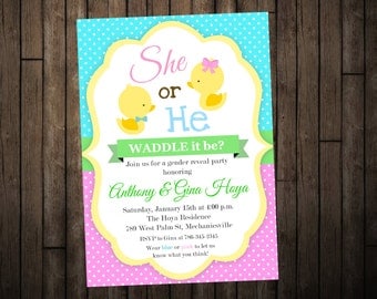 Duck Gender Reveal Invitation - Digital or Printed
