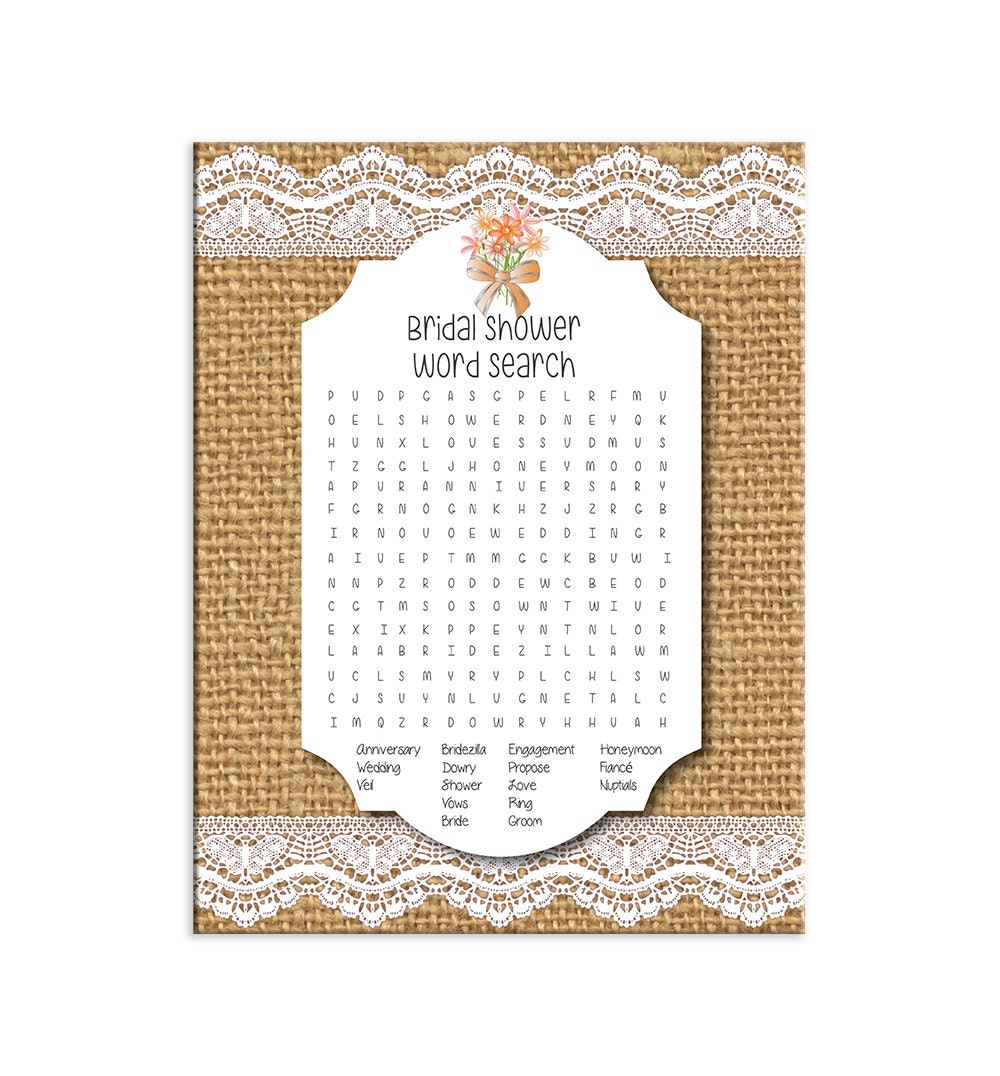 Bridal Shower Game Bridal Shower Word Search