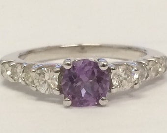 14k White Gold Diamond and Amethyst Ring GORGEOUS!