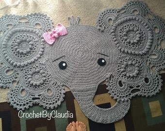 Elephant rug, crochet rug, nursery decor.