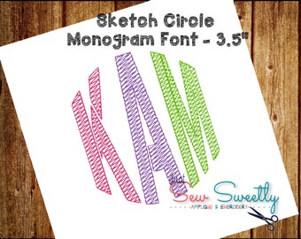 Stencil Sketch Circle Monogram Embroidery Font - 3.5 inch