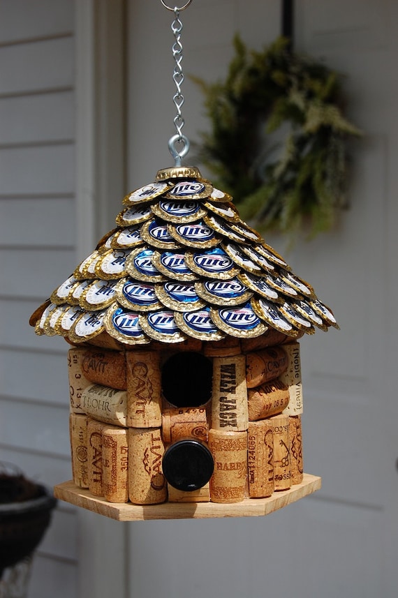 Miller Lite Cap & Wine Cork Bird House by on Etsy