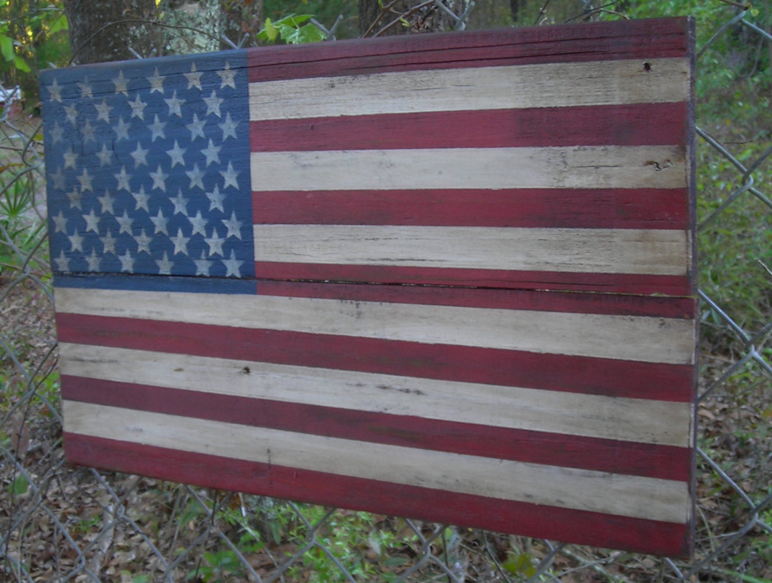 Weathered Aged Wooden American Flag 11 X 18 inches. Made from