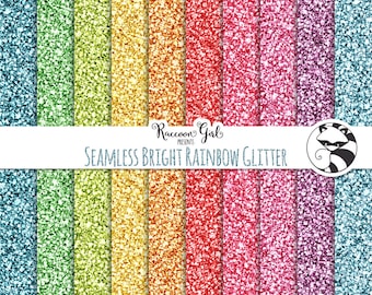50% OFF Seamless Bright Rainbow Glitter Digital Paper Set - Personal & Commercial Use