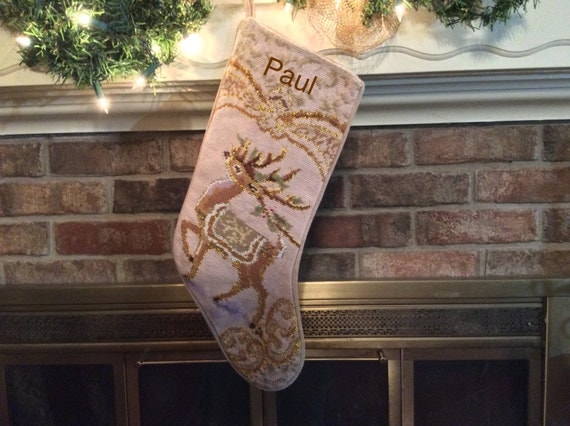 Reindeer Christmas Needlepoint stockings-Personalized