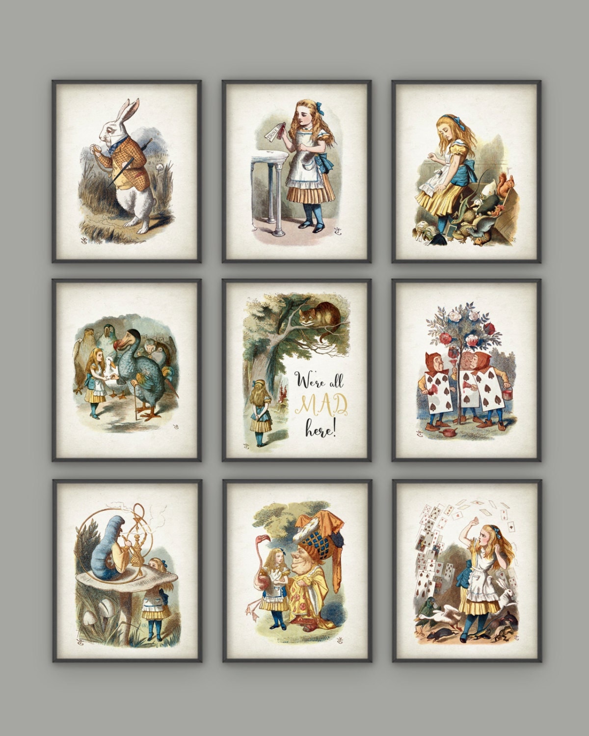 Alice in Wonderland Wall Art Poster Set of 9 Nursery Home
